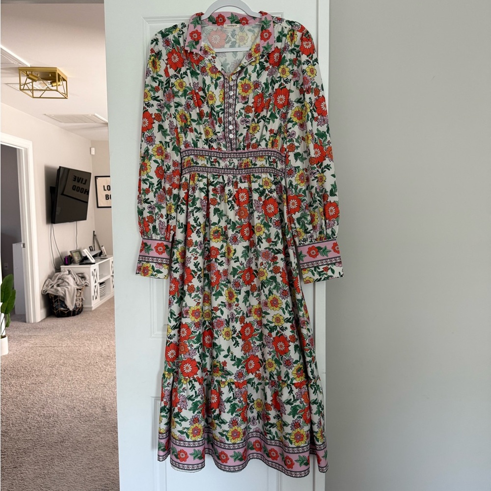 Sunday Red and Green Long Sleeve Sundress